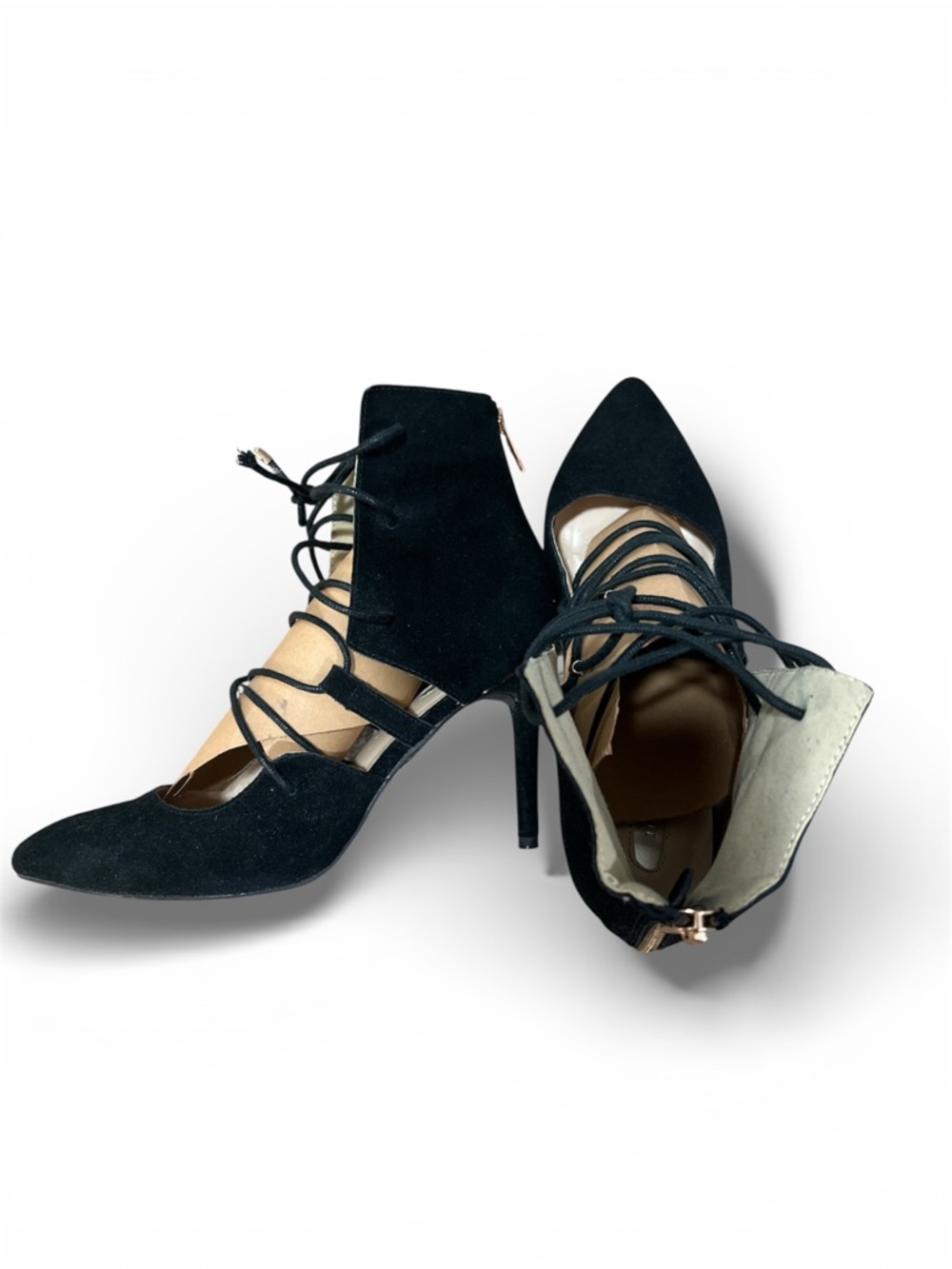 Avon Mark Black Lace-Up Pointed Toe Heels